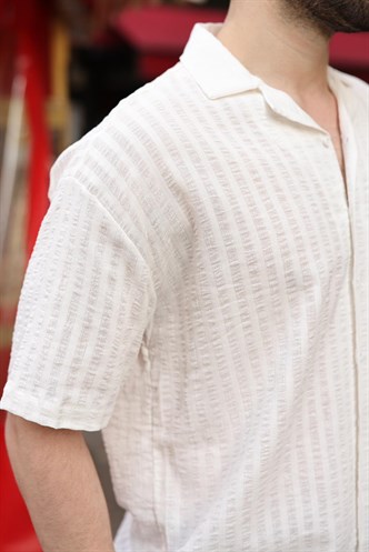 Beyaz Gofre Kumaş Erkek Gömlek E6772