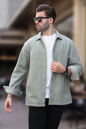 Mint Yeşili Düğmeli Erkek Polar Gömlek 6753