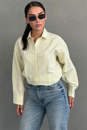 Sarı Çizgili Oversize Kadın Gömlek MG2732