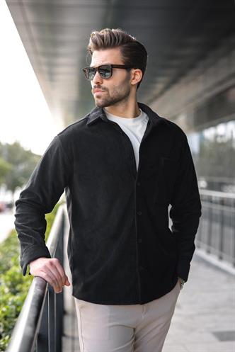 Siyah Düğmeli Kadife Erkek Gömlek E6766