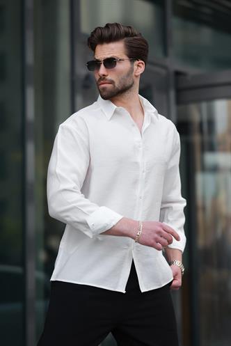 Beyaz Basic Uzun Kollu Erkek Gömlek E6762