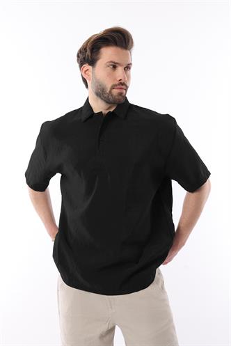 Siyah Oversize Rahat Kesim Kısa Kollu Gömlek 6744