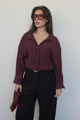 Bordo Cepli Kadın Uzun Kollu Gömlek MG2409
