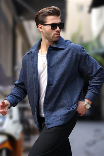 Lacivert Desenli Cepli Erkek Ceket Gömlek 6756