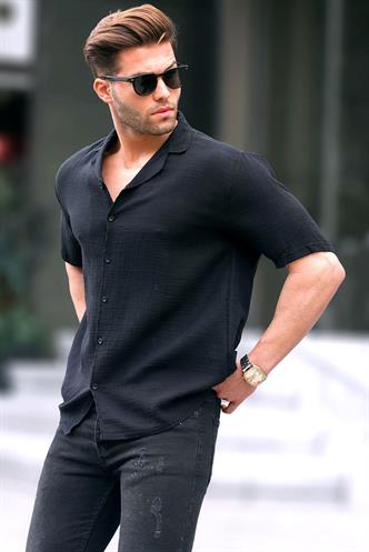 Siyah Kısa Kollu Erkek Gömlek 6706