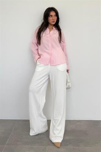 Pembe Çizgili Kadın Gömlek Mg2410