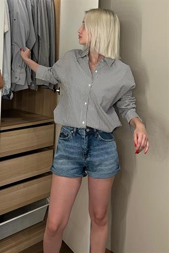 Black Striped Over Fit Shirt MG1525
