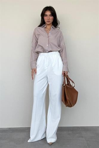 Camel Çizgili Kadın Gömlek Mg2410