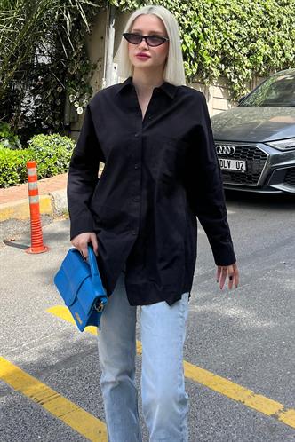 Black Oversize Basic Poplin Shirt MG1530