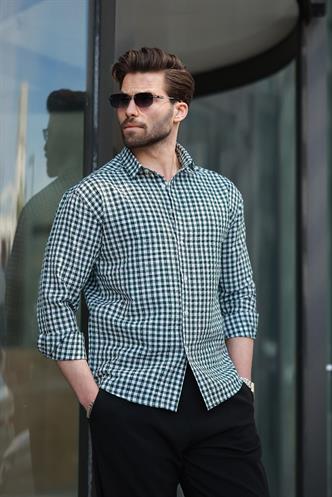 Yeşil Pötikareli Uzun Kollu Erkek Gömlek E6763