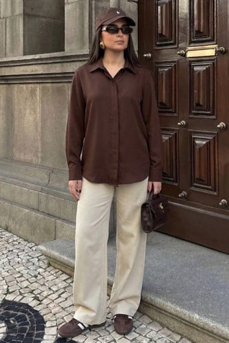 Kahverengi Modern Kesim Kadın Gömlek MG2674