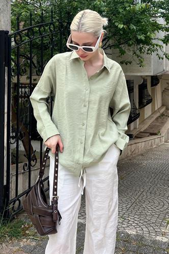Mint Yeşili Uzun Kollu Oversize Gömlek MG2003