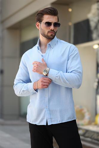 Bebe Mavisi Uzun Kollu Oversize Erkek Gömlek 6735