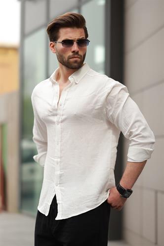 Beyaz Basic %100 Pamuklu Uzun Kollu Erkek Gömlek E6761