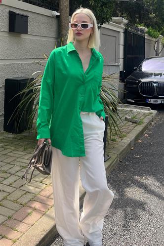 Green Oversize Basic Poplin Shirt MG1530