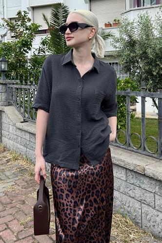Füme Muslin Kumaş Basic Kadın Gömlek MG1784