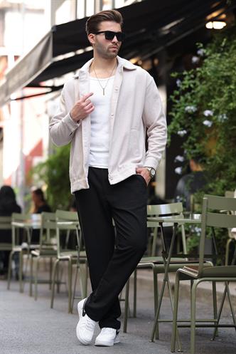 Bej Desenli Cepli Erkek Ceket Gömlek 6756