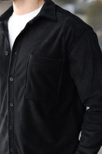 Siyah Düğmeli Kadife Erkek Gömlek E6766