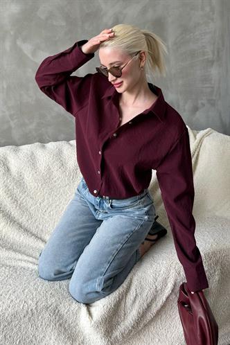 Bordo Kırışık Desen Kadın Gömlek MG2313