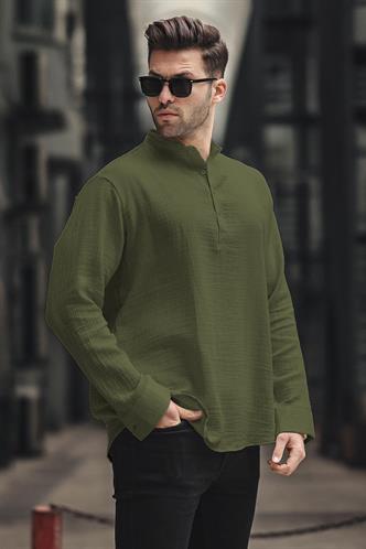 Haki Müslin Uzun Kollu Erkek Gömlek 6742