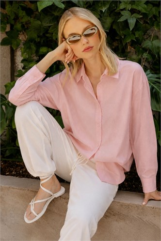 Pembe Uzun Kollu Oversize Gömlek MG2003