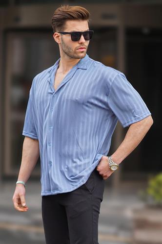İndigo  Çizgili Kısa Kollu Erkek Gömlek 6738