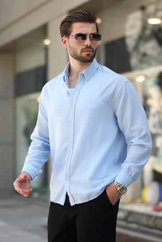 Bebe Mavisi Uzun Kollu Oversize Erkek Gömlek 6735