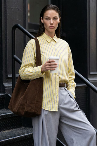 Sarı Çizgili Regular Kesim Kadın Gömlek MG2610