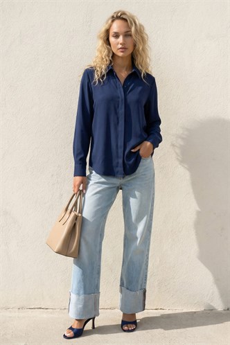Lacivert Modern Kesim Kadın Gömlek MG2674