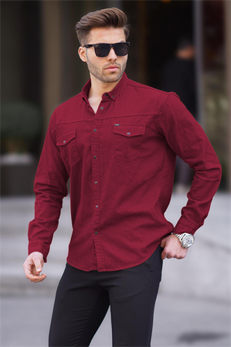Bordo Rahat Kalıp Gabardin Erkek Gömlek 6810