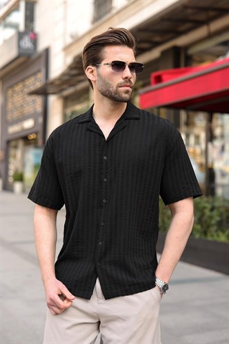 Siyah Gofre Kumaş Erkek Gömlek E6772