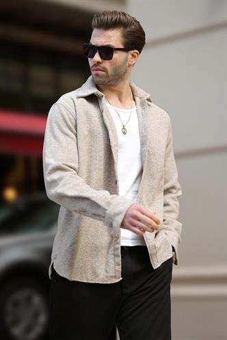 Bej Desenli Erkek Ceket Gömlek E6755