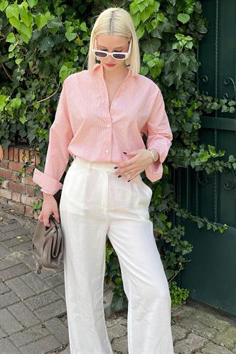 Orange Striped Over Fit Shirt MG1525