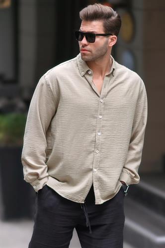 Mint Yeşili Uzun Kollu Oversize Erkek Gömlek 6735