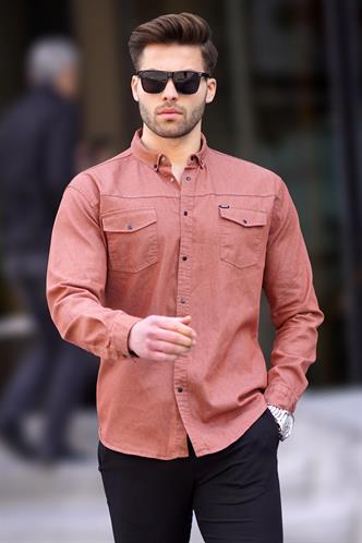 Kiremit Rahat Kalıp Gabardin Erkek Gömlek 6810