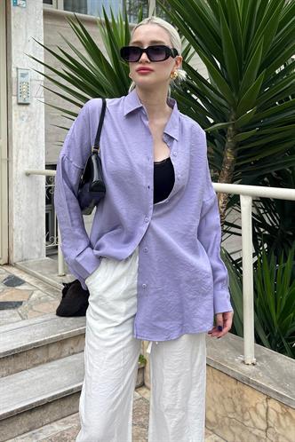 Lila Uzun Kollu Oversize Gömlek MG2003