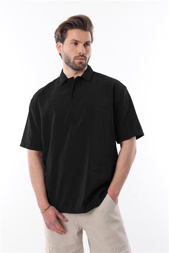 Siyah Oversize Rahat Kesim Kısa Kollu Gömlek 6744