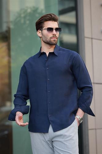 Lacivert  Basic Uzun Kollu Erkek Gömlek E6762