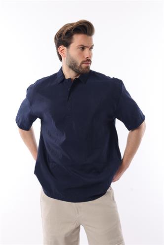 Lacivert Oversize Rahat Kesim Kısa Kollu Gömlek 6744