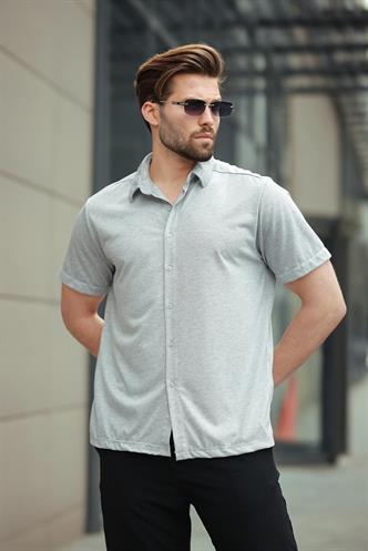Gri Basic Kısa Kollu Erkek Gömlek E6760