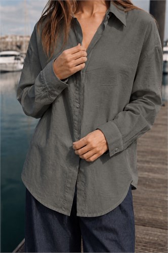 Füme Uzun Kollu Oversize Gömlek MG2003