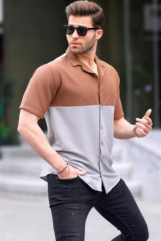 Boyalı Gri Kısa Kollu Erkek Gömlek 6707