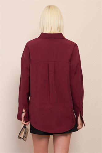 Bordo Uzun Kollu Oversize Gömlek MG2003