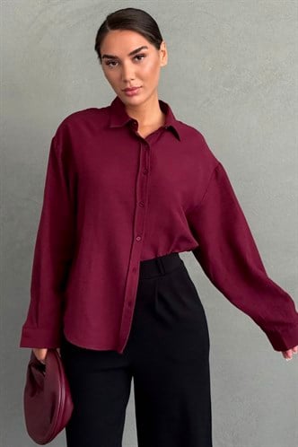 Bordo Keten Kadın Gömlek MG2797