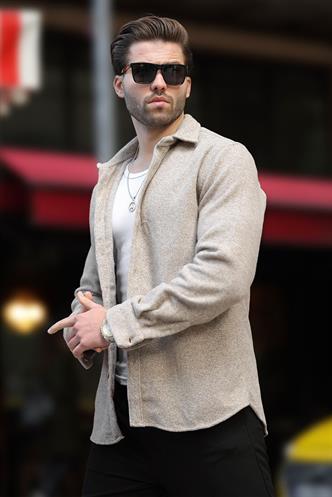 Bej Desenli Erkek Ceket Gömlek E6755