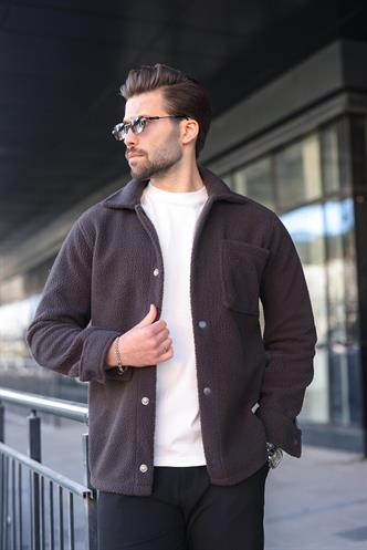 Antrasit Çıt Kapamalı Yandan Cepli Erkek Gömlek Ceket E6769