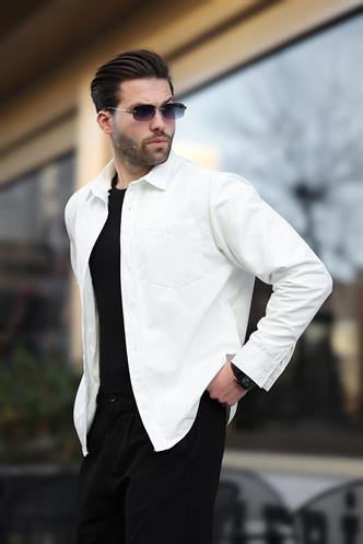 Beyaz İçi Polarlı Erkek Gömlek E6759