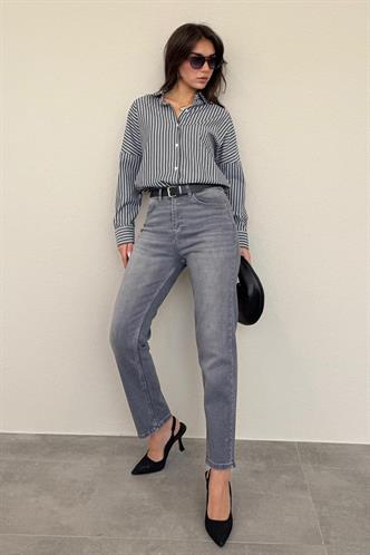 Siyah Çizgili Kadın Gömlek Mg2410