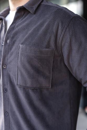 Füme Düğmeli Kadife Erkek Gömlek E6766