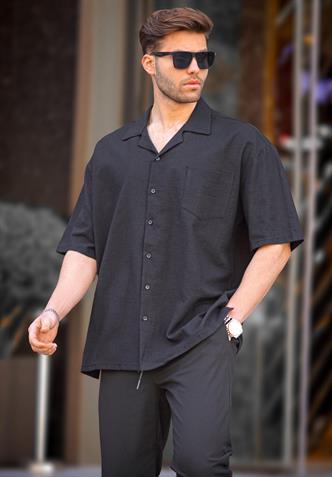 Siyah Kısa Kollu Oversize Erkek Gömlek 6737